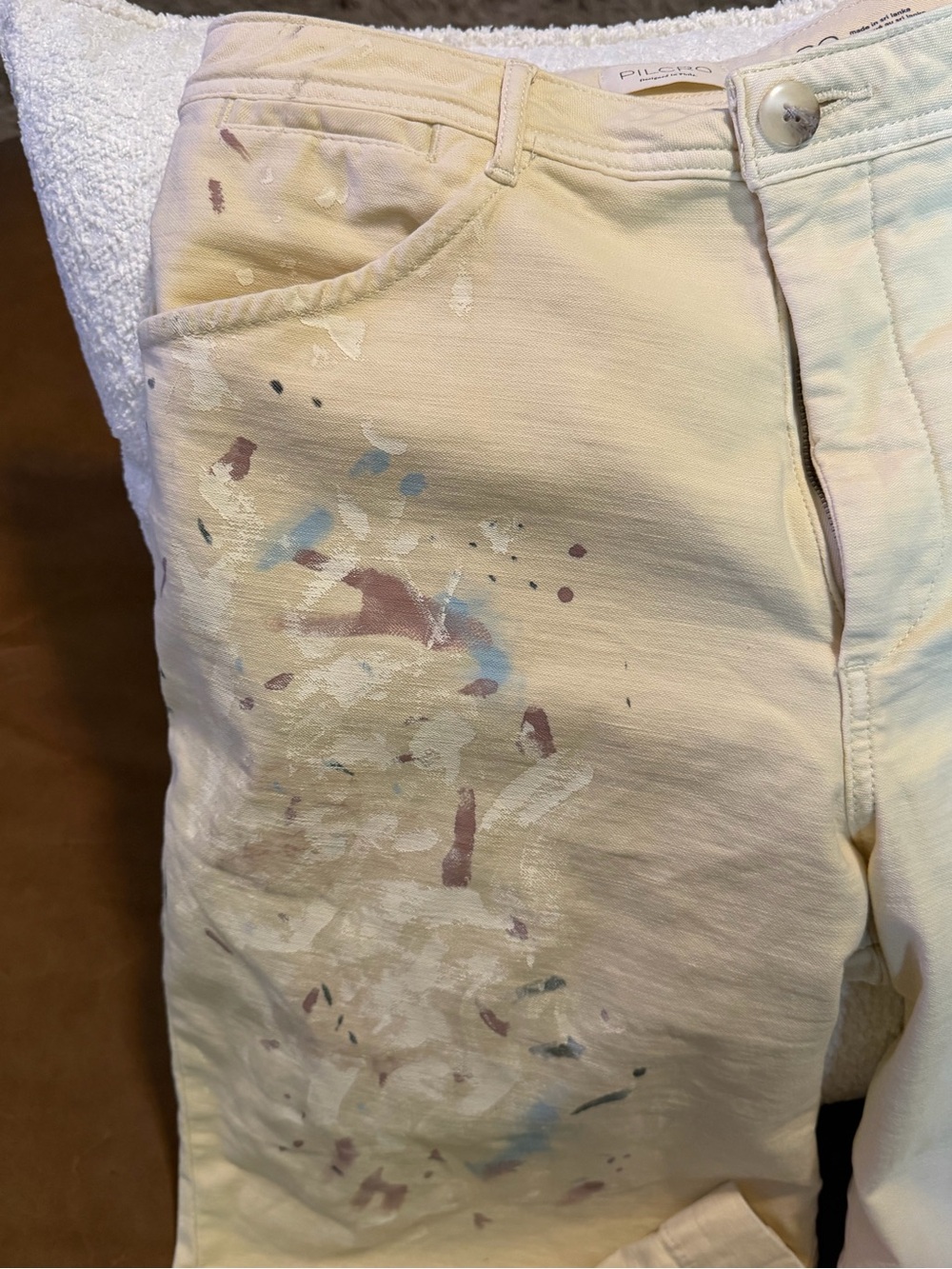 Pilcro Cream Wide-Leg Painterly Detail Pants - Picture 4 of 4